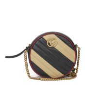 Gucci Black, Cream & Red Diagonal Quilted Aged Calfskin Leather Mini Round Marmont