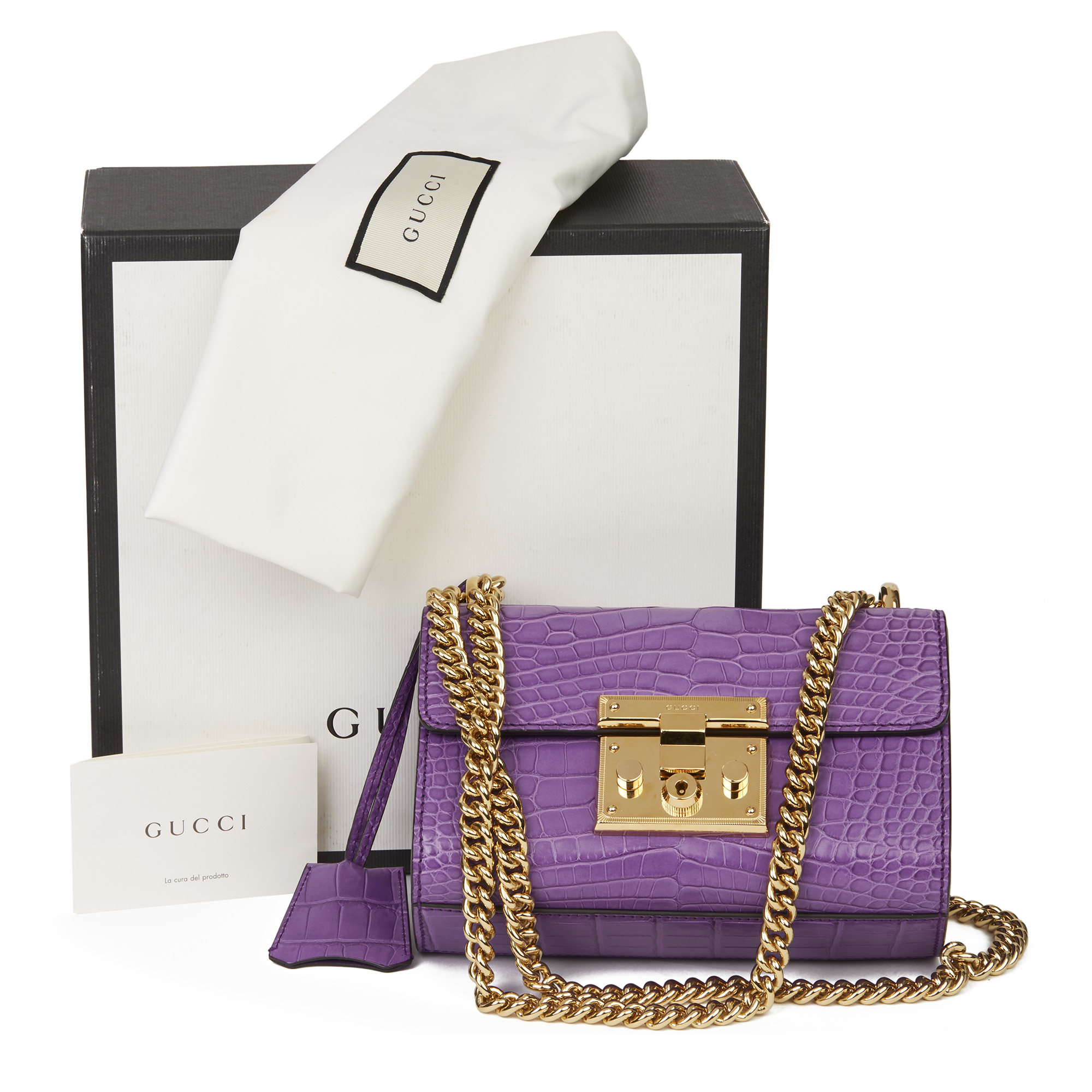 Gucci Violet Cyclamen Matte Alligator Leather Small Padlock Shoulder Bag - Image 3 of 12