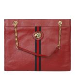 Gucci Red Aged Calfskin Leather Web Large Rajah Tote