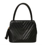 Chanel Black Chevron Quilted Lambskin Vintage Timeless Fringe Tote