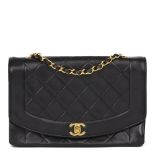 Chanel Black Quilted Lambskin Vintage Medium Diana Classic Single Flap Bag