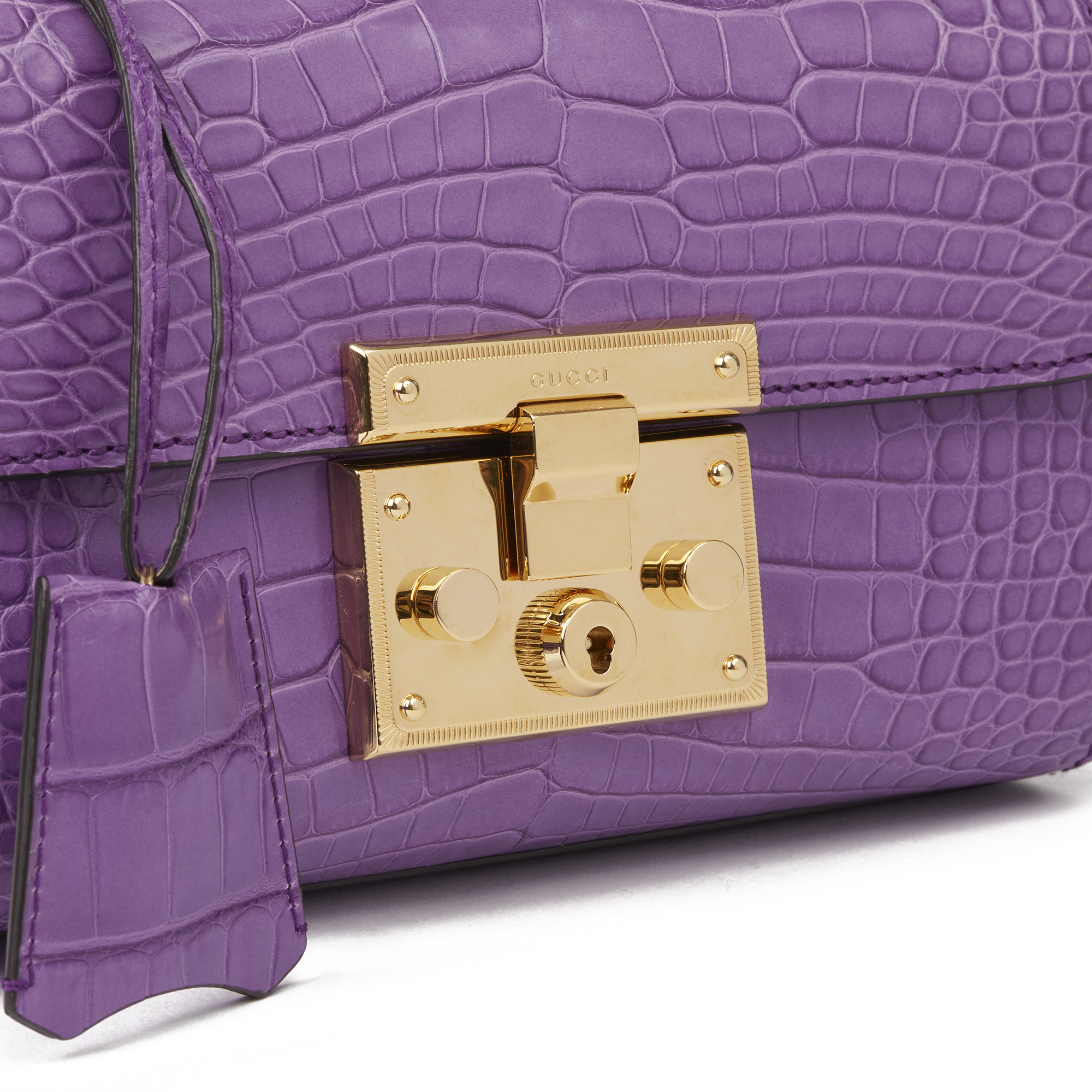 Gucci Violet Cyclamen Matte Alligator Leather Small Padlock Shoulder Bag - Image 8 of 12
