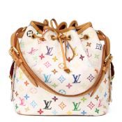 Louis Vuitton White Multicolore Coated Canvas & Vachetta Leather Petit Noé