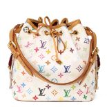 Louis Vuitton White Multicolore Coated Canvas & Vachetta Leather Petit Noé