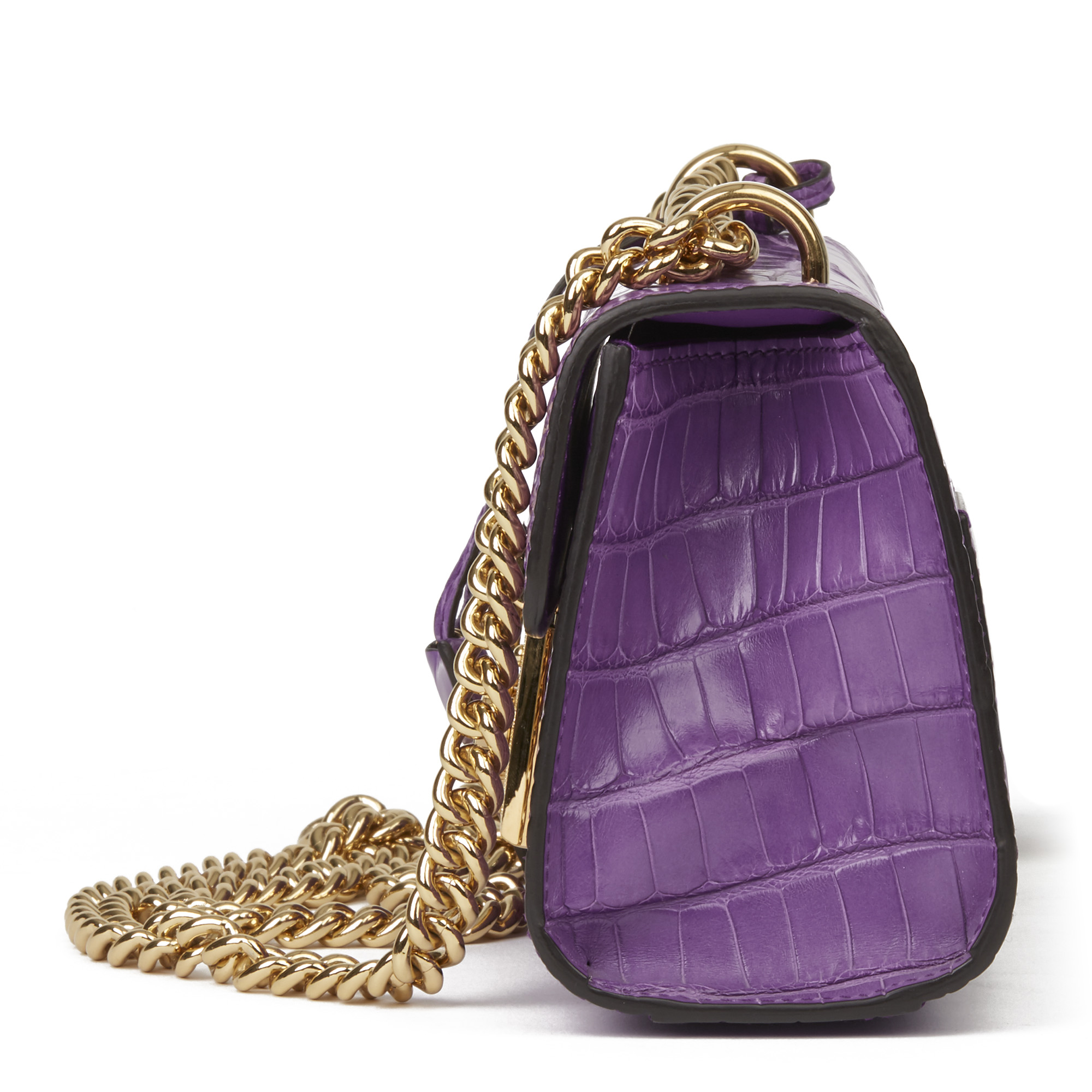 Gucci Violet Cyclamen Matte Alligator Leather Small Padlock Shoulder Bag - Image 11 of 12