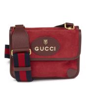 Gucci Red Suede & Burgundy Pigskin, Navy Web Small Messenger Ba