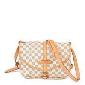 Louis Vuitton Beige Damier Azur Coated Canvas & Vachetta Leather Saumur 30