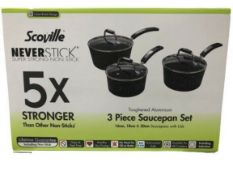 (R2E) Household. 1 X Scoville Neverstick Toughened Aluminium 3 Piece Saucepan Set