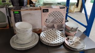 (R2I) Household. 2 Items. 1 X Porcelain Marble Effect 11 Piece Dinner Set & 1 X Disney Porcelain Mi
