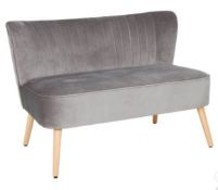 (R3G) Furniture. 1 X Cocktail Sofa Grey. Velvet Fabric Cover With Rubberwood Legs. (H72xW110xD70cm)