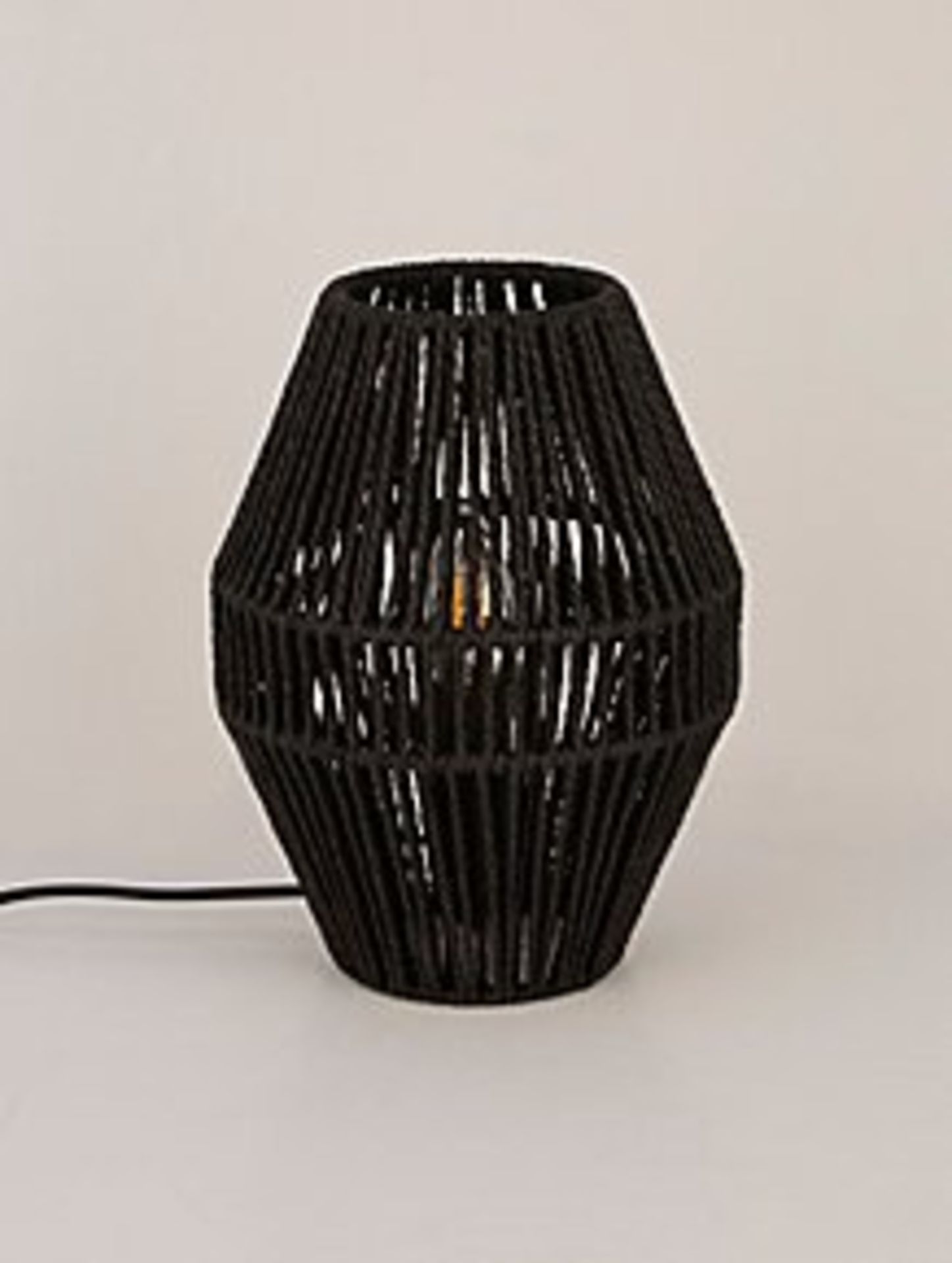 (R15B) Lighting. 4 Items. 2 X Black Rattan Pot Lamp, 1 X Rattan Table Lamp With Shade (No Box) & 1