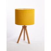 (R1E) Lighting. 2 X Wooden Tripod Table Lamp (1 X Mustard & 1 X Blush) May Contain Undelivered / W