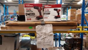 (R15E) DIY. 4 Items. 2 X Hyper Tough 18V Lithium Ion Cordless Drill & 2 X Support Stool