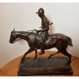 Stunning Antique Bronze Horse and Jockey Sculpture