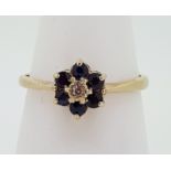 9ct (375) Yellow Gold Sapphire & Diamond Daisy Cluster Ring