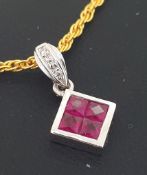 9ct (375) White Gold Diamond & Ruby Pendant