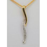 9ct Yellow & White Gold Diamond Wavy Pendant