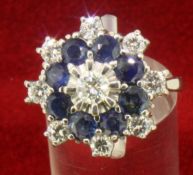 18ct 750 White Gold Sapphire and Diamond Large Cluster Style Ring