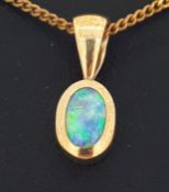 Handmade 9ct (375) Yellow Gold Oval Opal Pendant