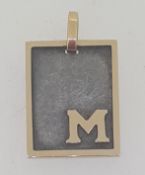 9ct (375) Gold & Silver 'M' Initial Square Pendant - HANDMADE