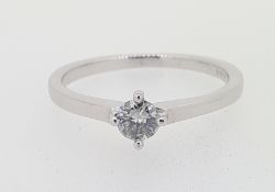 18ct (750) White Gold 0.2ct Diamond Solitaire 4 Claw Ring