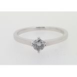 18ct (750) White Gold 0.2ct Diamond Solitaire 4 Claw Ring