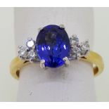 18ct (750) Yellow Gold Oval Tanzanite & Diamond Ring