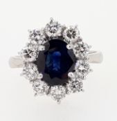 18ct White Gold Oval 2.2ct Sapphire & 1.0ct Diamond Cluster Ring