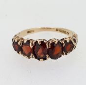 Vintage 9ct (375) Yellow Gold Oval Garnet 5 Stone Ring
