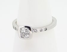 18ct White Gold (750) 0.5ct Cushion Cut Diamond Ring with Diamond Shoulders