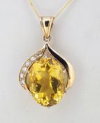 9ct (375) Yellow Gold Large Citrine and 0.25ct Diamond Pendant