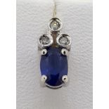 9ct White Gold Oval Sapphire & Diamond Stud Earrings