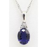9ct (375) White Gold Diamond & Iolite Pendant on a Twisted Curb Chain