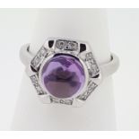 9ct White Gold Cabochon Amethyst & Diamond Ring