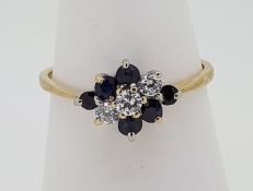 9ct (375) Yellow Gold Blue & White CZ Stone Ring