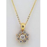 18ct (750) Yellow Gold 0.45ct Diamond Cluster Pendant on a Trace Chain - 16"