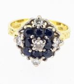 Vintage 18ct (750) Yellow Gold 0.25ct Diamond & Sapphire Cluster Ring
