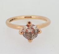 Handmade 18ct (750) Rose Gold +1ct Cognac Diamond Four Claw Solitaire Ring