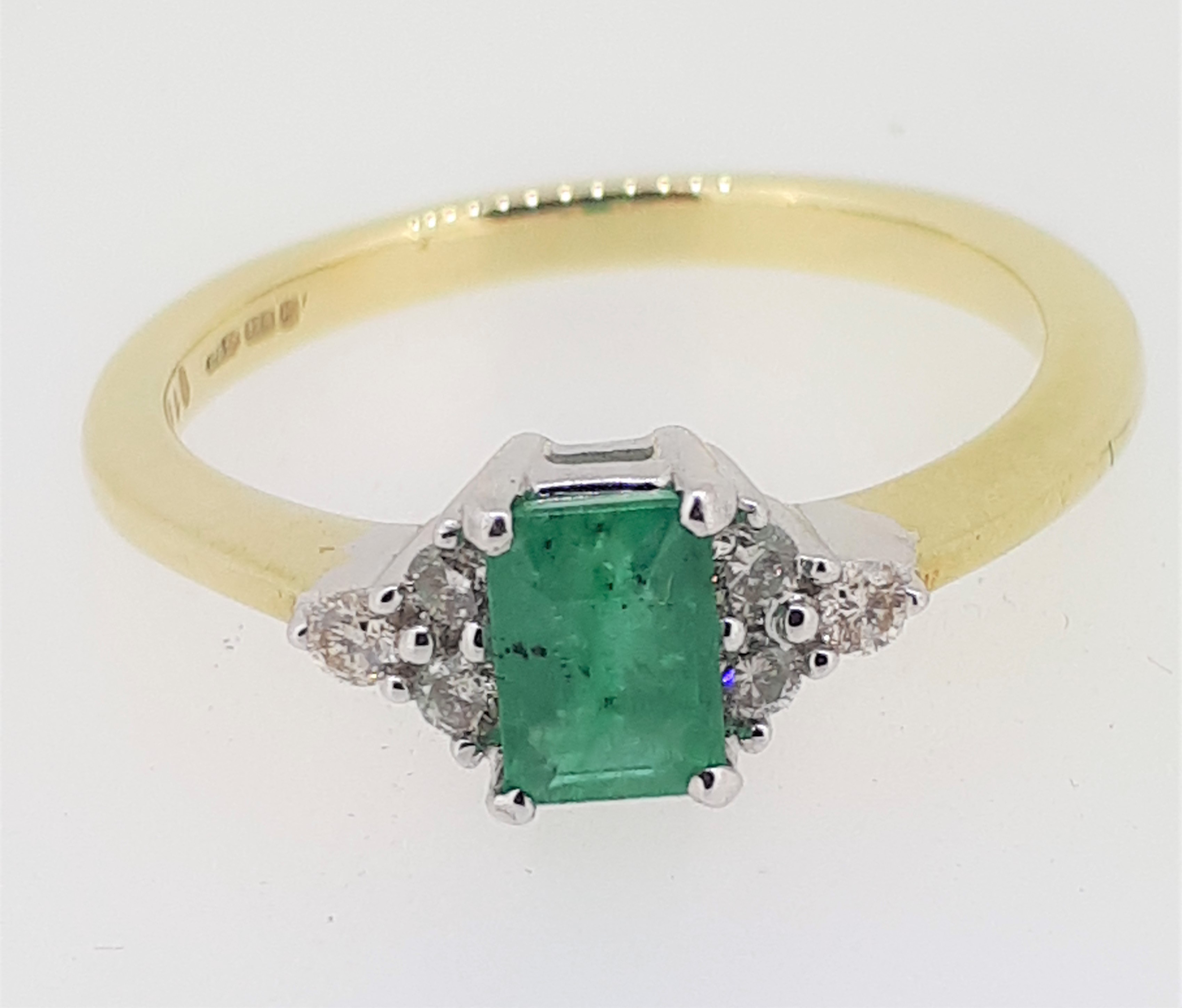 9ct (375) Yellow Gold Emerald Cut Emerald & Diamond Ring