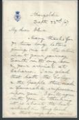Royalty H.R.H. Prince George Prince Of Wales Writing To Professor Hua September 23Rd 1907 My Dear H