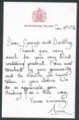 Royalty Letter Queen Elizabeth Ii's Daughter Princess Anne Marriage Mark Philips 1971 Fine Original