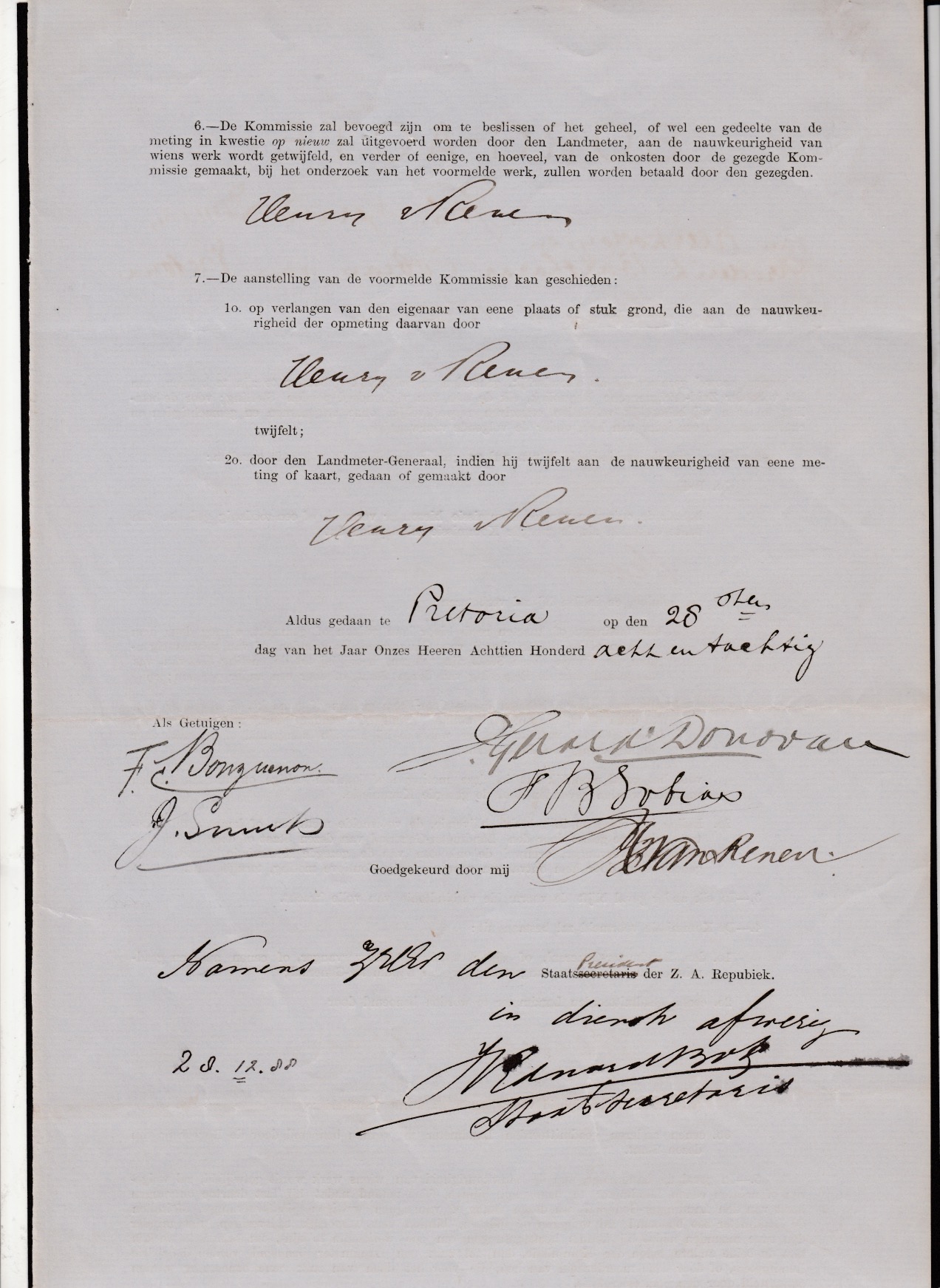 Autograph Signature Transvaal Secretary W. E. Bok Z.A.R. Secretary State 1888