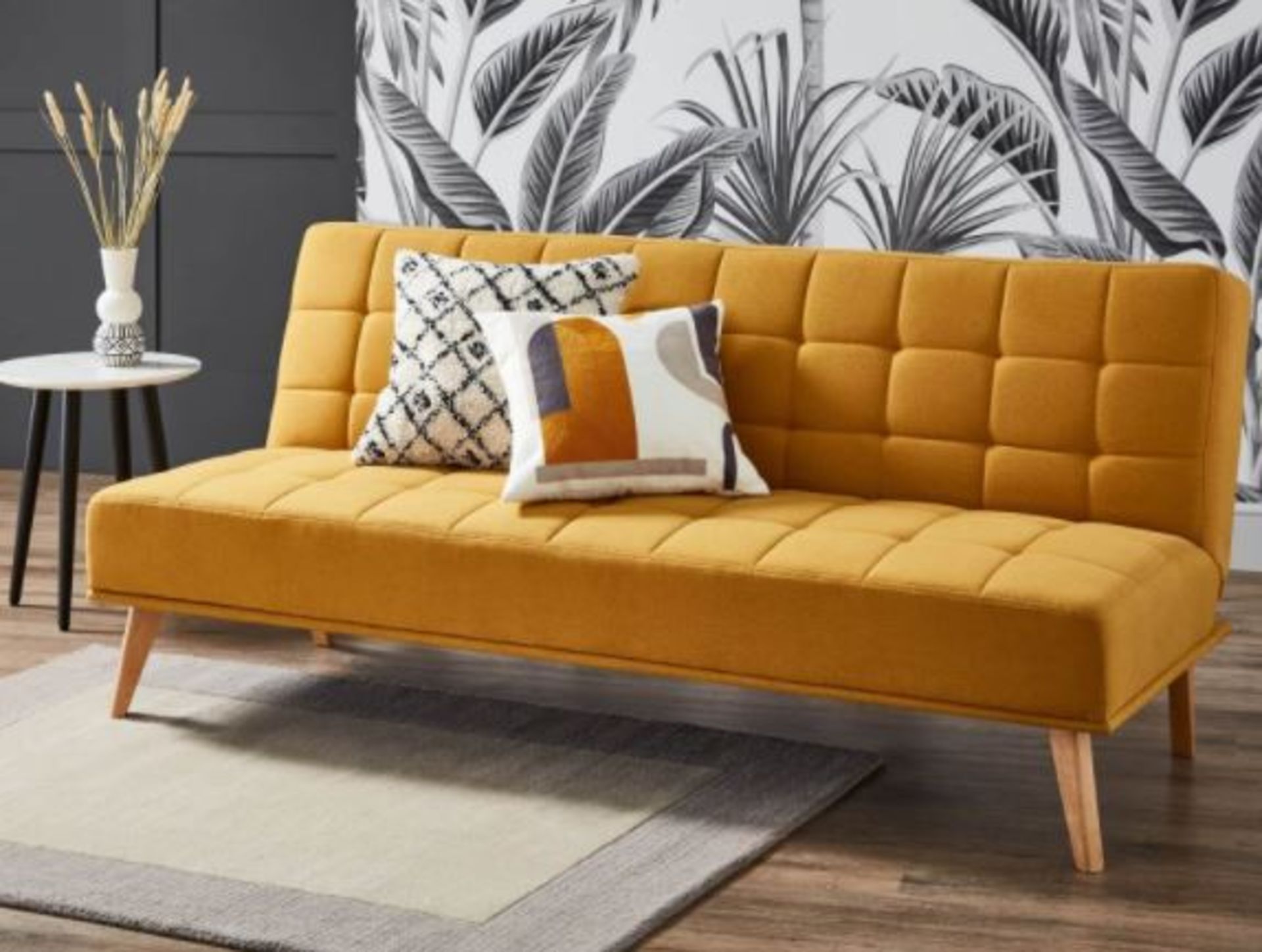 (R6H) Household. 1 X Clik Clak Kelly Sofa Bed Ochre. Wooden Frame With Solid Birchwood Legs. 100% P