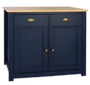 (R10I) 1 X Marcy Sideboard Midnight. Midnight Finish With Oak Effect Top. Two Drawers And Two Compa