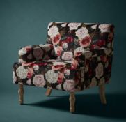 (R7C) Household. 1 X Elizabeth Floral Occasional Chair. Patterned Velvet Chair, Whitewashed Rubberw
