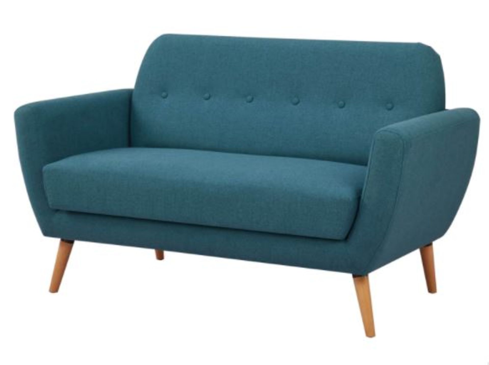 (R6F) Household. 1 X Scandi Savannah Sofa Teal. 2 Seater Sofa. Wooden Frame With Birchwood Legs. (H - Image 2 of 9