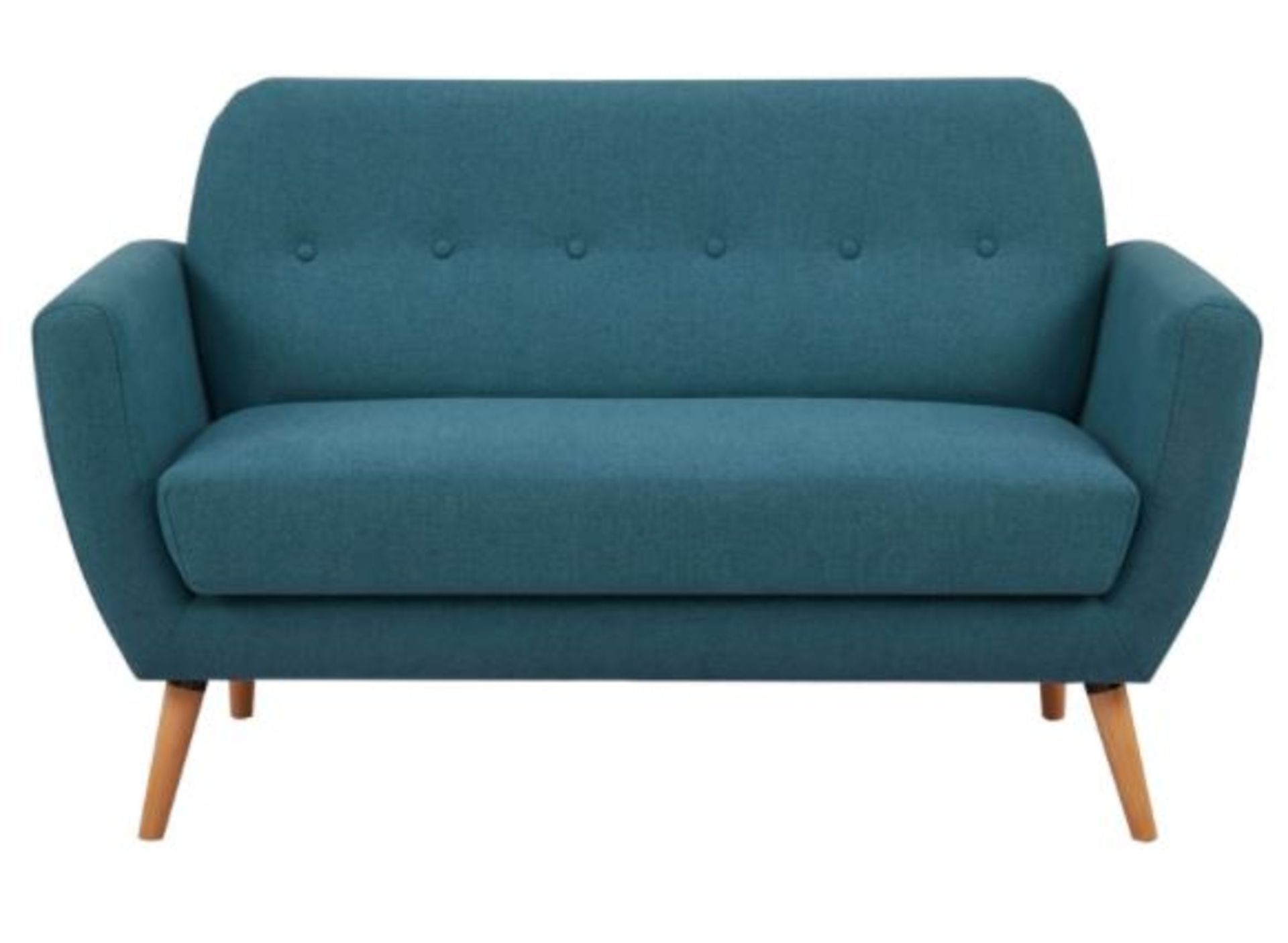 (R6F) Household. 1 X Scandi Savannah Sofa Teal. 2 Seater Sofa. Wooden Frame With Birchwood Legs. (H - Image 3 of 9