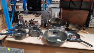 (R50) 9 X Mixed Cookware Pans To Inc 3 Piece Non Stick, 5 X Woks & 1 X Frying Pan