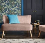 (R6M) Household. 1 X Cocktail Sofa Blush Velvet Fabric Cover With Rubberwood Legs. (H72 X W110 X D7