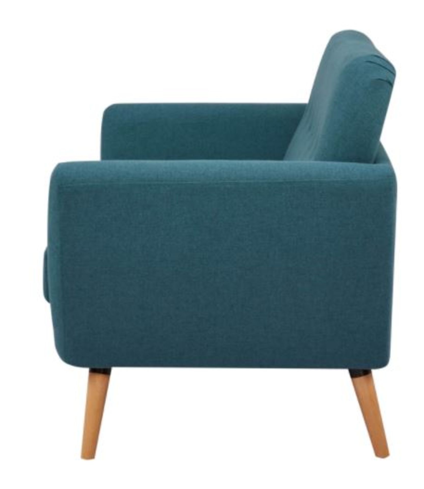 (R6F) Household. 1 X Scandi Savannah Sofa Teal. 2 Seater Sofa. Wooden Frame With Birchwood Legs. (H - Image 4 of 9